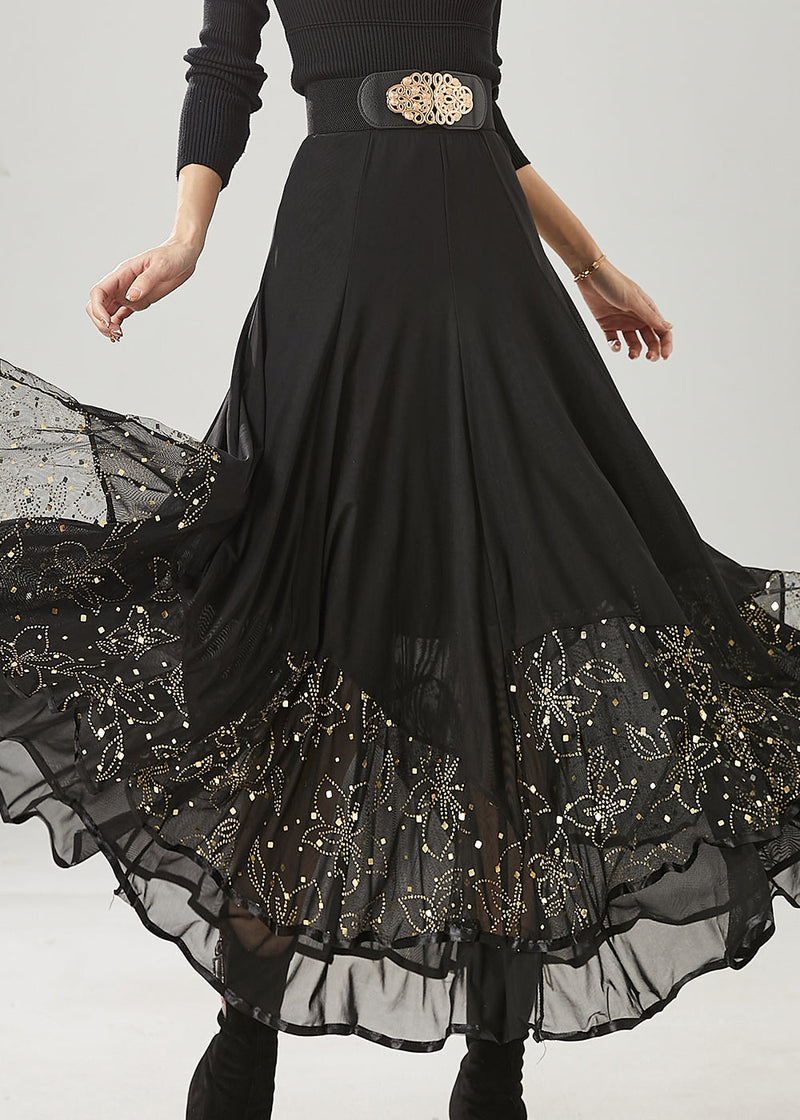 Black Exra Large Hem Chiffon Dance Skirts Spring