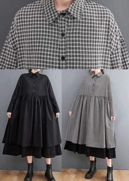 Fine Black Peter Pan Collar Patchwork Cotton Shirts Dress Spring