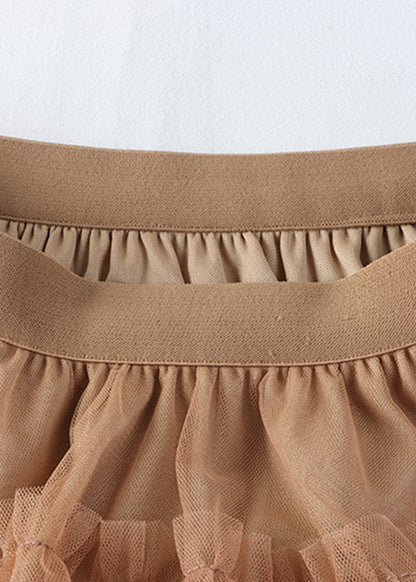 Ruffled Patchwork Elastic Waist Tulle a Line Skirt Spring
