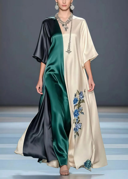 Asymmetrical Patchwork Draping Silk a Line Dress Summer