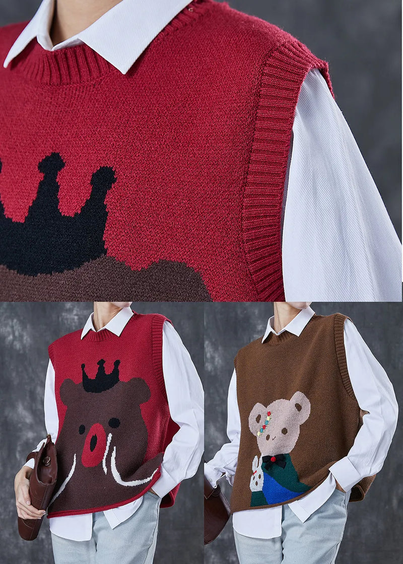 Mulberry Oversized Cartoon Print Knit Vests Spring