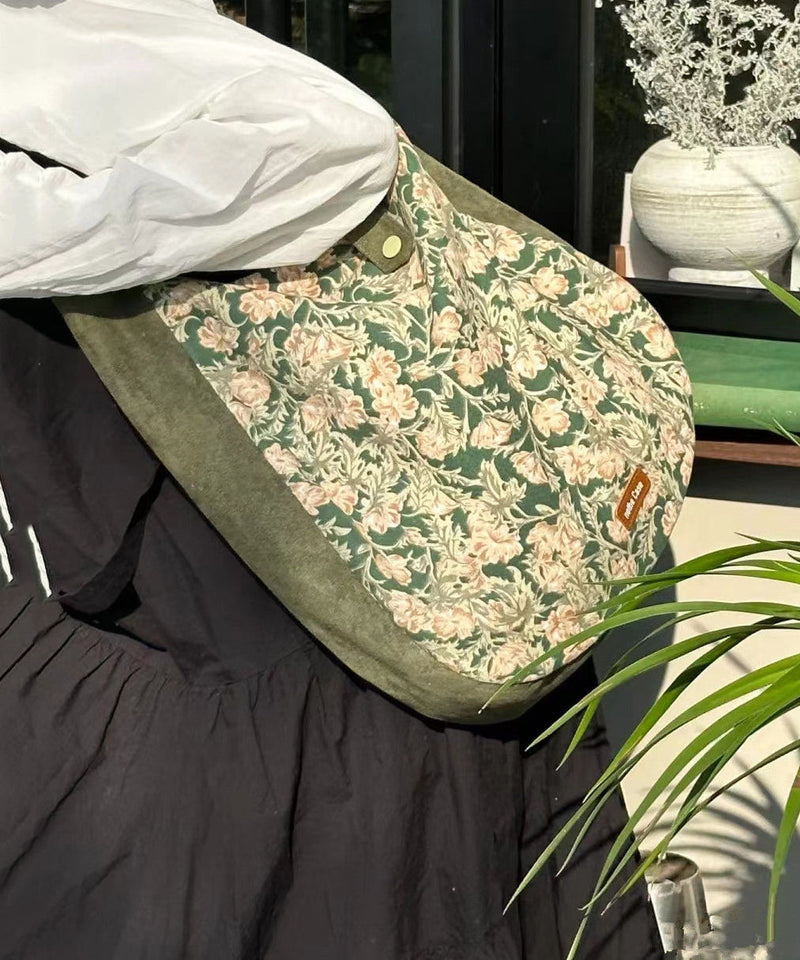 Green Print Patchwork Velour Satchel Handbag