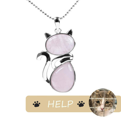 "save a Cat" Cat Pattern Natural Crystal Protection Cat-loving Pendant Necklace
