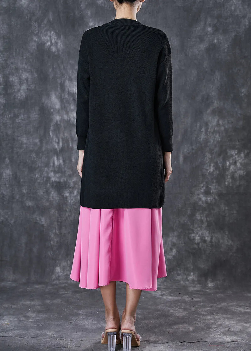 Style Black Asymmetrical Side Open Sweater and Skirt Two Pieces Set Spring