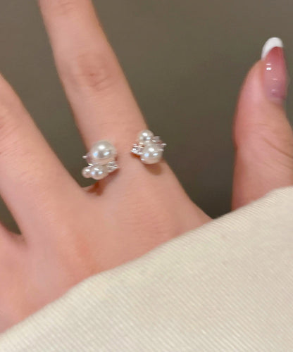White Copper Zircon Pearl Open Rings