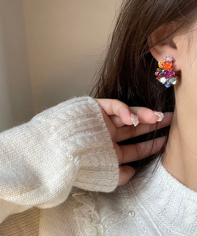New Rainbow Sterling Silver Crystal Stud Earrings
