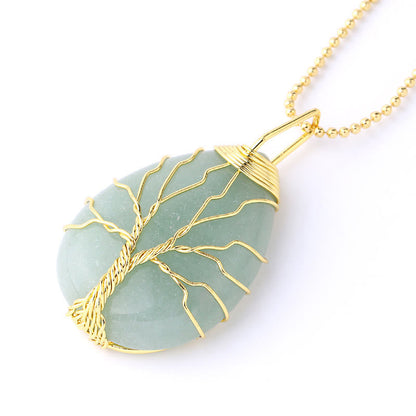 Buddha Stones Natural Quartz Crystal Tree of Life Healing Energy Necklace Pendant