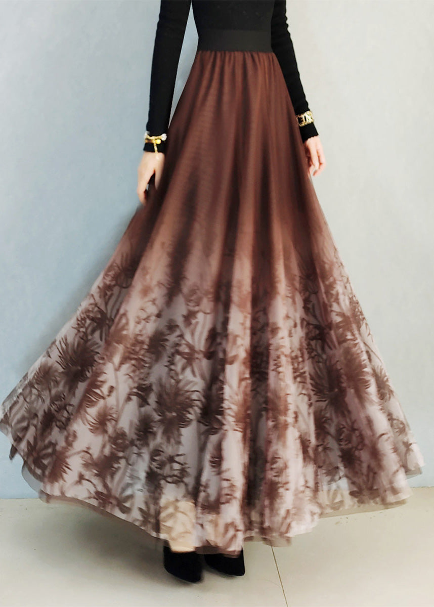 Embroideried Elastic Waist Tulle a Line Skirt Spring