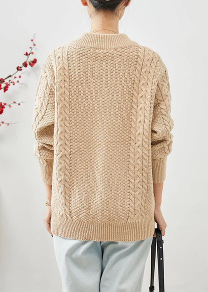 Diy Khaki Zip Up Thick Cable Knit Coats Fall