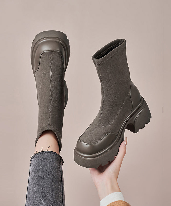 Black Boots Platform Splicing Elastic Fabric