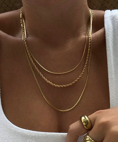 Gold Stainless Steel Alloy Three Layers Necklace
