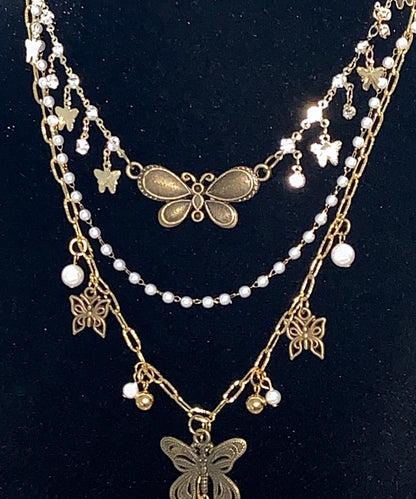 Stainless Steel Butterfly Multi-layer Pendant Necklace