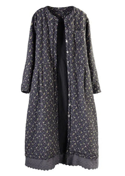 Black Lace Patchwork Fine Cotton Filled Witner Coats Lengthen