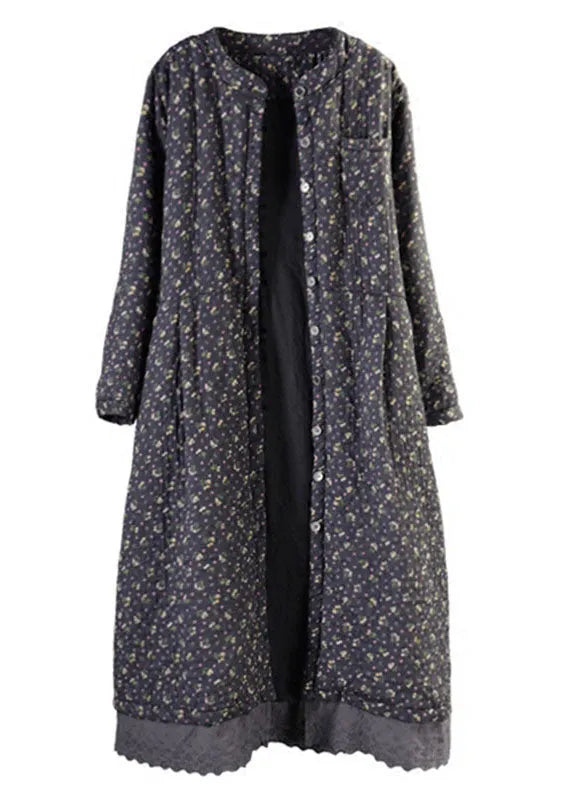 Black Lace Patchwork Fine Cotton Filled Witner Coats Lengthen