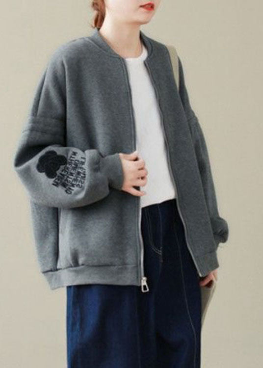 French Grey Zip Up Loose Jacket Spring