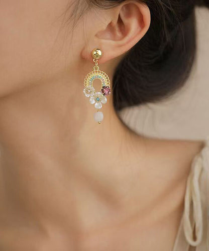 Vogue Gold Alloy Acrylic Hollow Out Tassel Drop Earrings