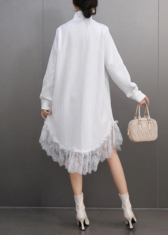 White Peter Pan Collar Lace Patchwork Long Dress Fall