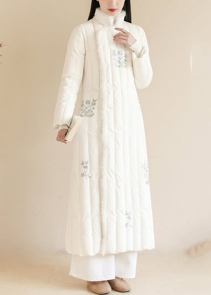 White Embroideried Patchwork Mink Hair Duck Down Puffer Coats Winter