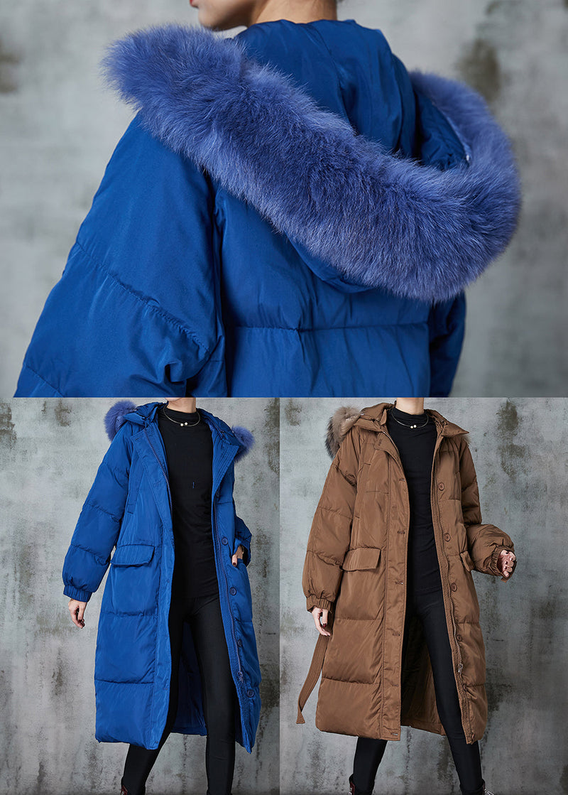 Blue Oversized Cotton Blend Puffers Jackets Winter