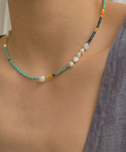 Green Stainless Steel Overgild Pearl Crystal Necklace