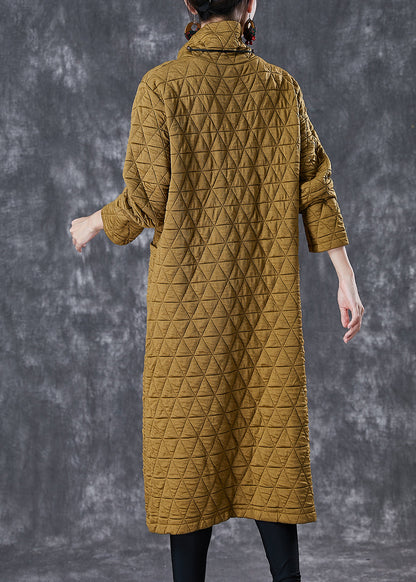 French Yellow Turtle Neck Fine Cotton Filled a Line Dress Winter