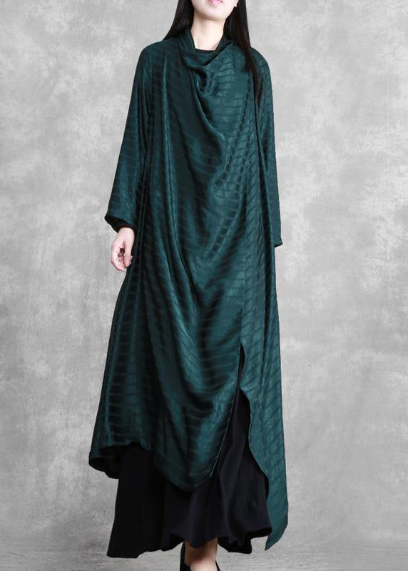 Blackish Green Striped Asymmetric Robe Dress Cardigan