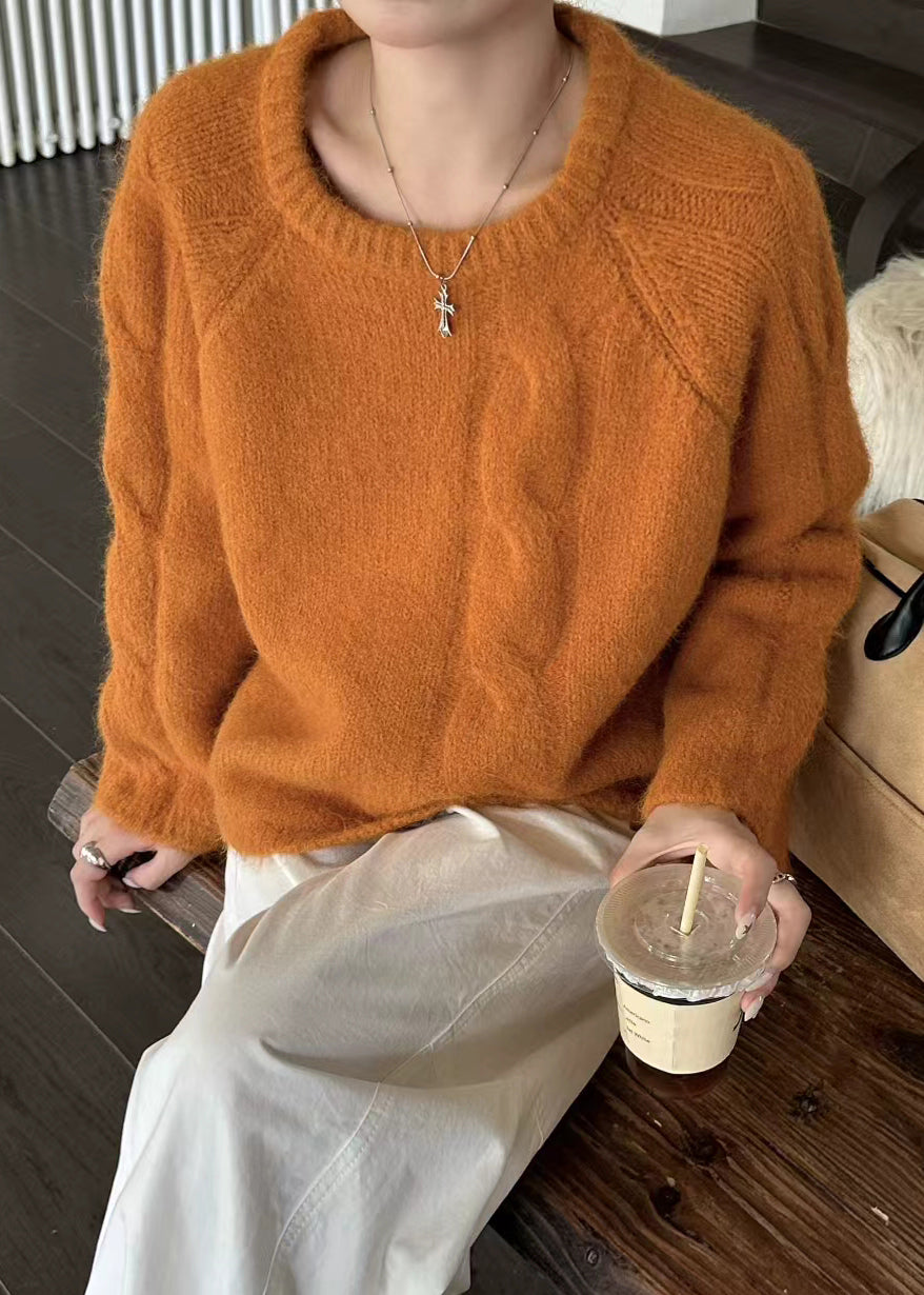 Orange O-neck Oversized Thick Knit Sweater Winter