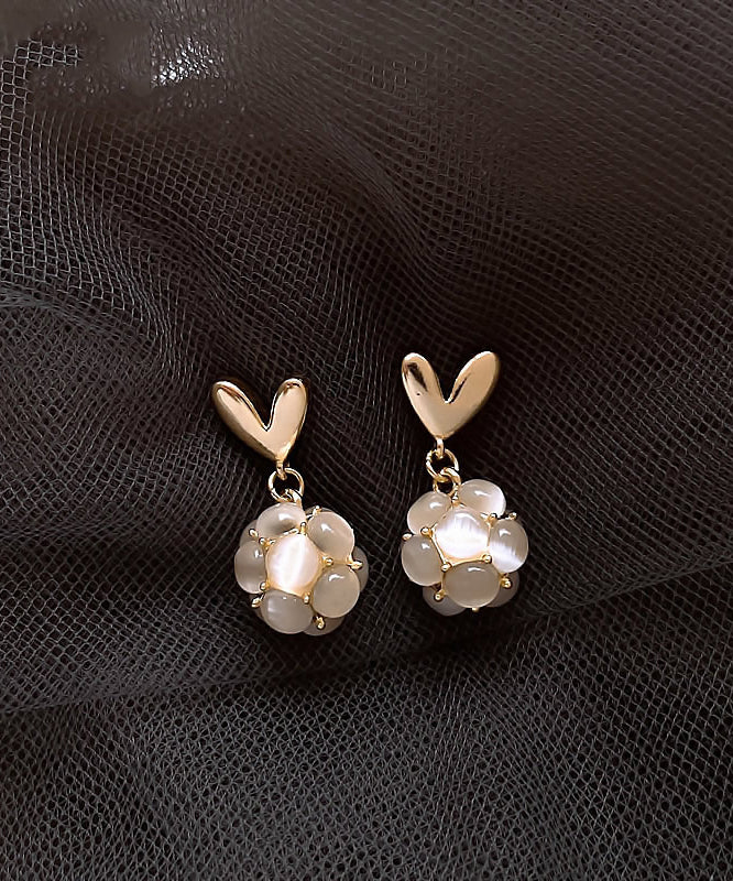 Diy White Copper Alloy Love Cat Eye Stone Stud Earrings