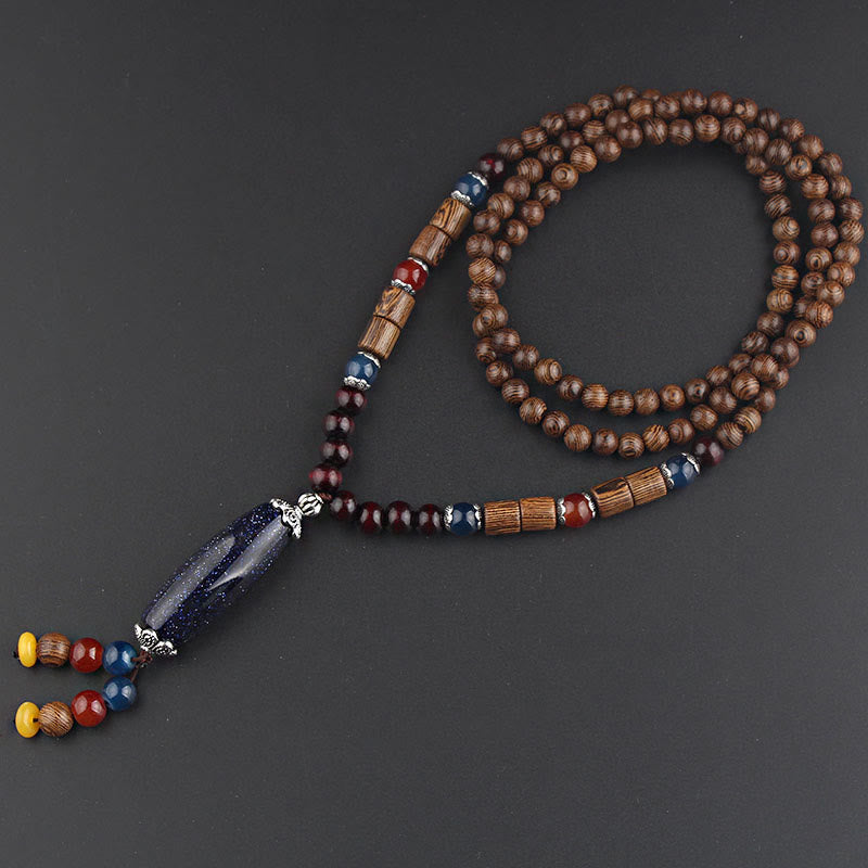 Buddha Stones Tibetan Wenge Wood Bodhi Seed Agate Balance Peace Necklace Pendant