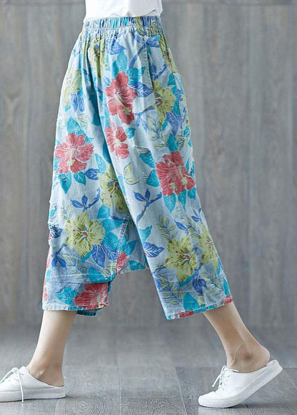 Green Pockets Hole Print Fall Pants Cotton