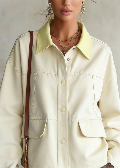 Light Yellow Patchwork Button Denim Jackets Spring