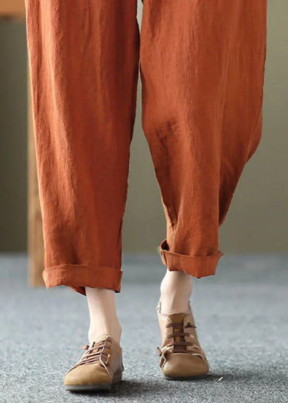 Orange High Waist Pockets Original Design Linen Harem Pants Summer