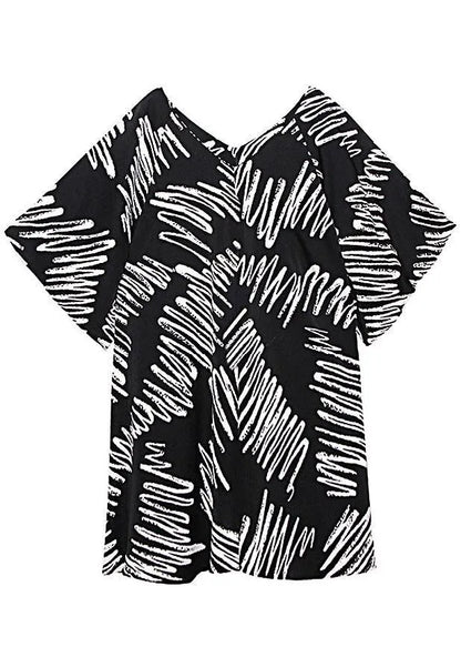 Stylish Black Print V Neck Summer Vacation Dress