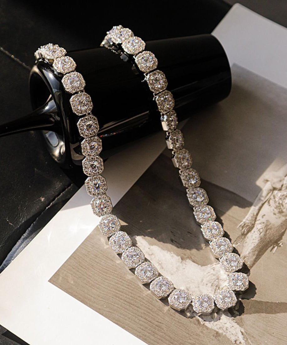 Silk Sterling Silver Zircon Gratuated Bead Necklace