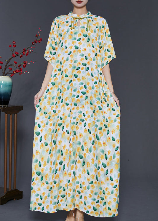 Apricot Tasseled Print Cotton Dress Summer