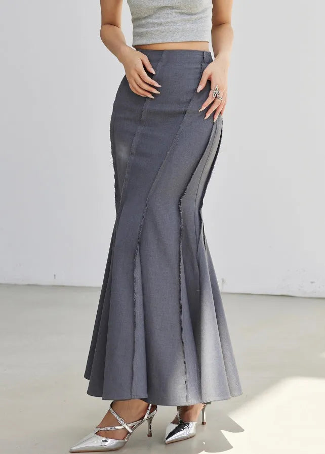 New Grey High Waist Patchwork Spandex Fishtail Skirt Summer