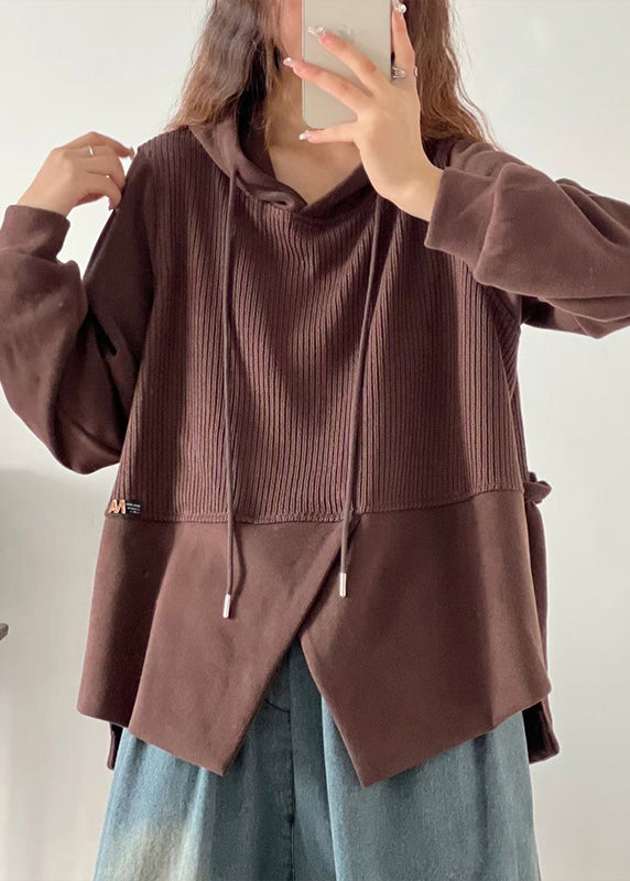 Yellow Asymmetrical Patchwork Cotton Hooded Top Fall