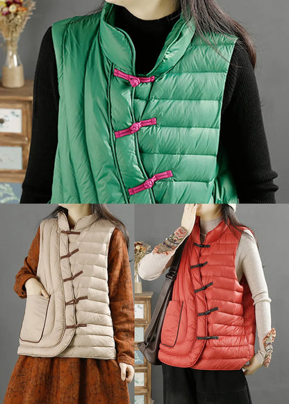 Art Green Pockets Oriental Duck Down Filled Vest Winter