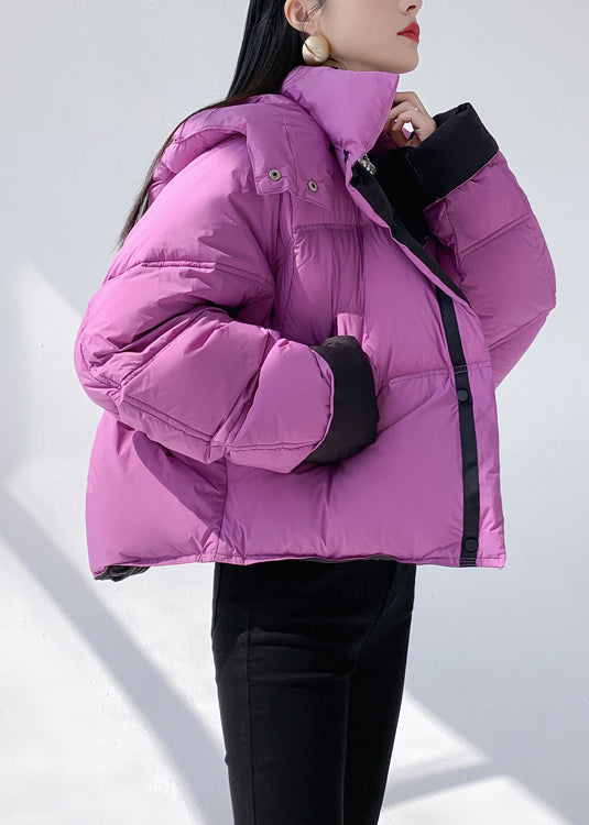 Stylish Grey Hooded Pockets Wear on Both Sides Duck Down Short Coat Winter
