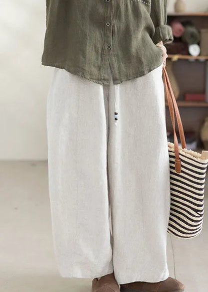 White Linen Harem Pants Oversized Elastic Waist Summer