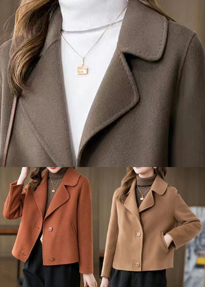 Orange Pockets Woolen Coats Spring