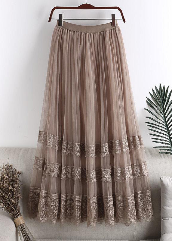 Pink Lace Patchwork Tulle Maxi Skirt Summer