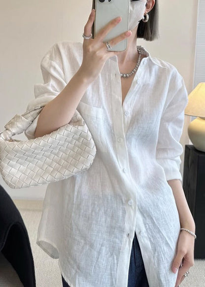 Loose Blue Peter Pan Collar Button Cotton Shirt Fall