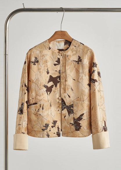 Style Yellow Tasseled Jacquard Silk Coats Fall
