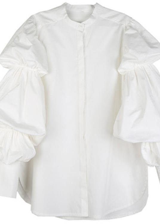Organic White Stand Collar Shirts Cotton Shirt Top