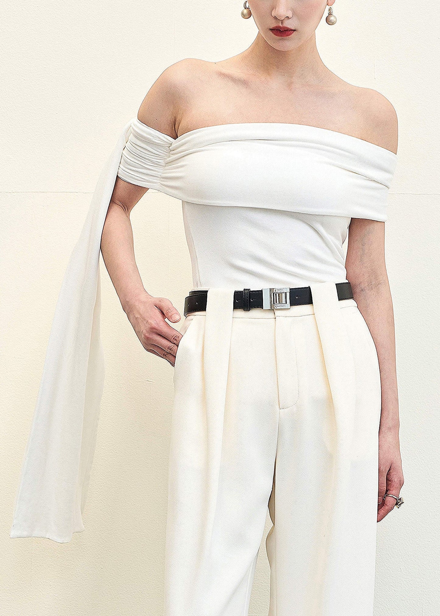 Slim Fit White Slash Neck Cotton Tops Sleeveless