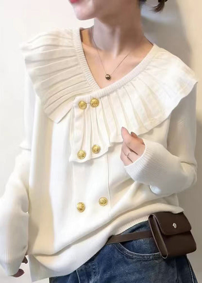White V Neck Cotton Knit Sweater Spring