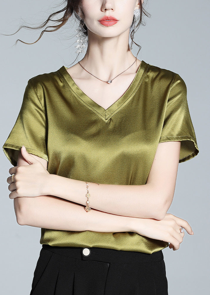 Diy Green V Neck Silk Top Summer