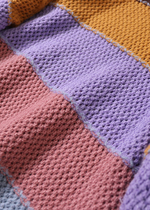 Yellow O-neck Striped Knit Pullover Spring