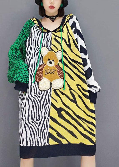 Simple Color Block Hooded Patchwork Fall Print Sweatshirt
